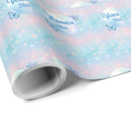 Papel De Presente Fundo de Estrelo de Gradiente Cor-de-Rosa Azul