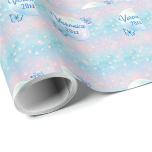 Papel De Presente Fundo de Estrelo de Gradiente Cor-de-Rosa Azul