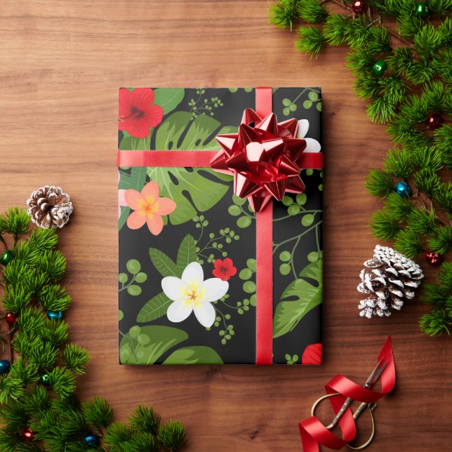 Papel De Presente Fundo de Flores Tropicais 4 (Presente de Natal)