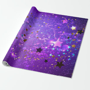 Papel De Presente Fundo de folhas roxas com estrelas