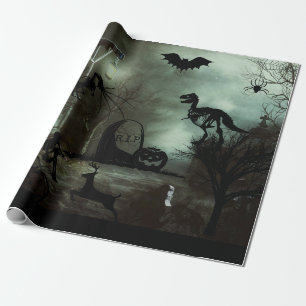 Papel De Presente fundo de halloween com casa assombrada, túmulos