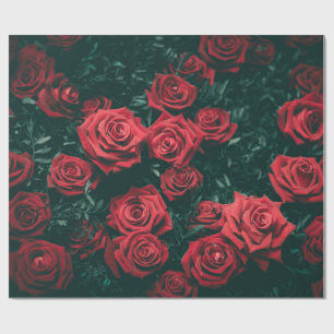 Papel De Presente Fundo de padrão floral de rosas vermelhas escuras 