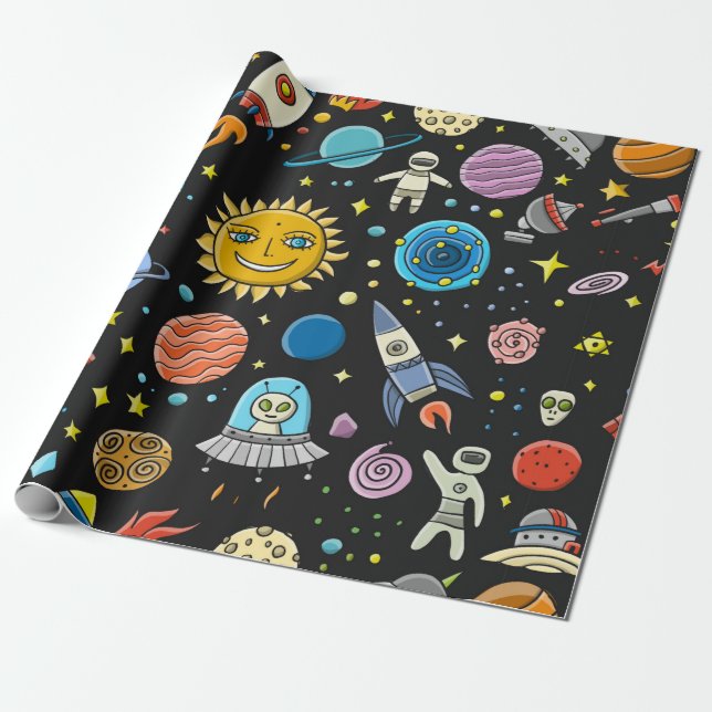 Papel De Presente Fundo do Espaço. Planetas do sistema solar. Roc (Desenrolado)