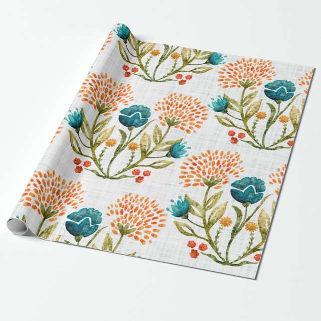Papel De Presente Fundo do motif de flor aquática. Mão pintada e (Desenrolado)