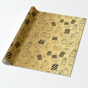 Papel De Presente Fundo Dourado Fosco Rena, Boneco de Neve e Present