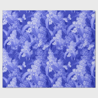 Papel De Presente Fundo Floral Azul e Borboletas