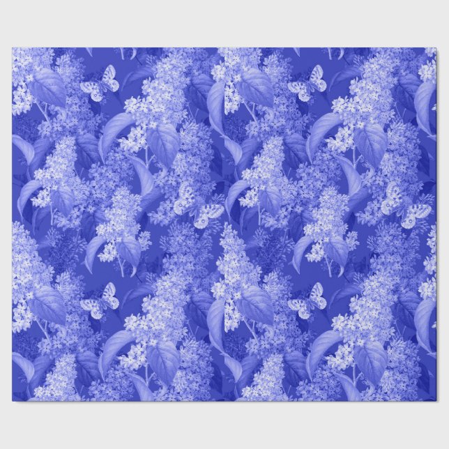 Papel De Presente Fundo Floral Azul e Borboletas (Barra)