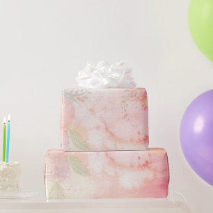 Papel De Presente Fundo Floral Cor-de-Água Rosa