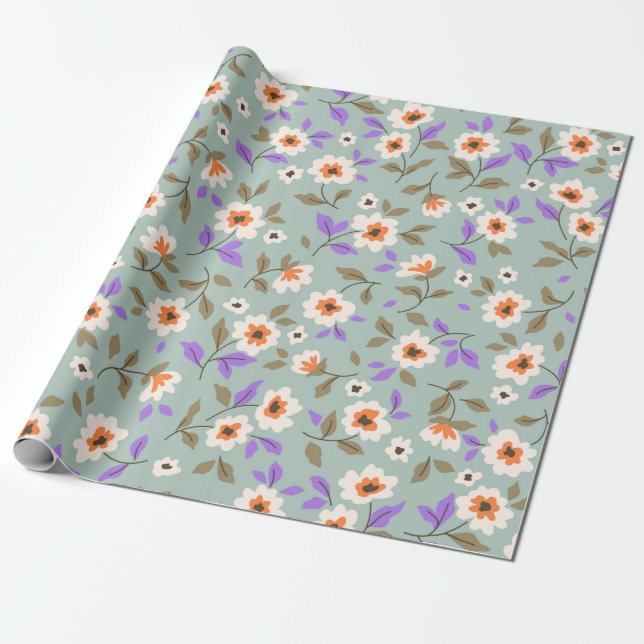 Papel De Presente Fundo floral ventiço. Padrão floral com sma (Desenrolado)