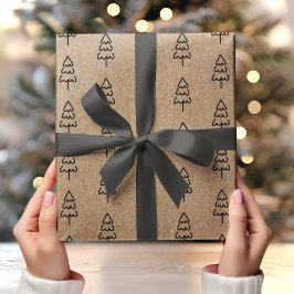 Papel De Presente Fundo Kraft com Natal Negro Minimalista