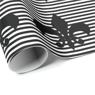 Papel De Presente Fundo listrado preto e branco das flores de lis