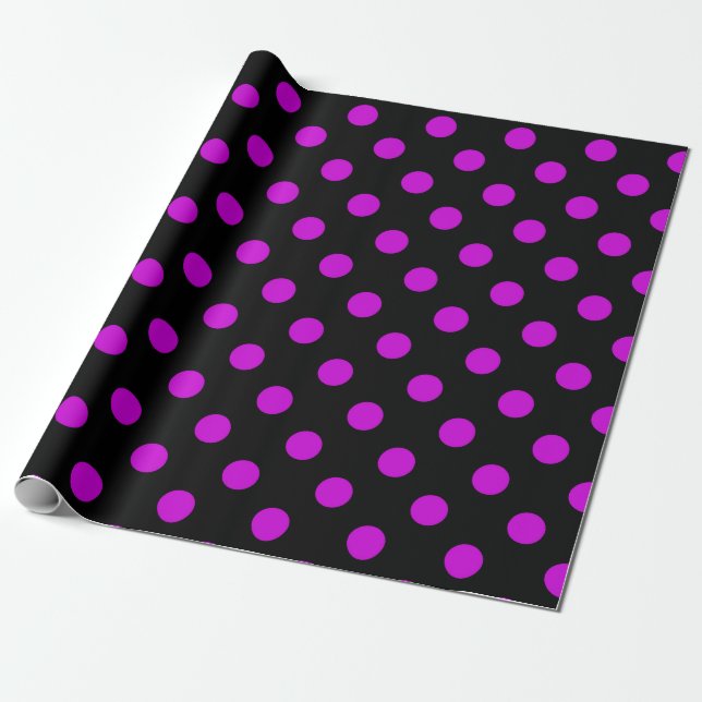 Papel De Presente Fundo Preto Bolinhas Roxas (Desenrolado)