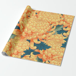 Papel De Presente Fundo sem costura com flores amarelas japonês c