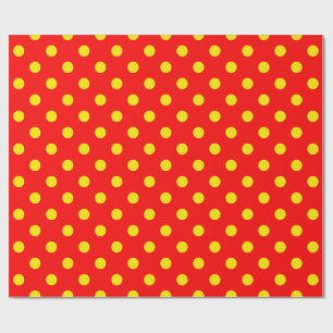 Papel De Presente Fundo Vermelho Design de Bolinhas Amarelas