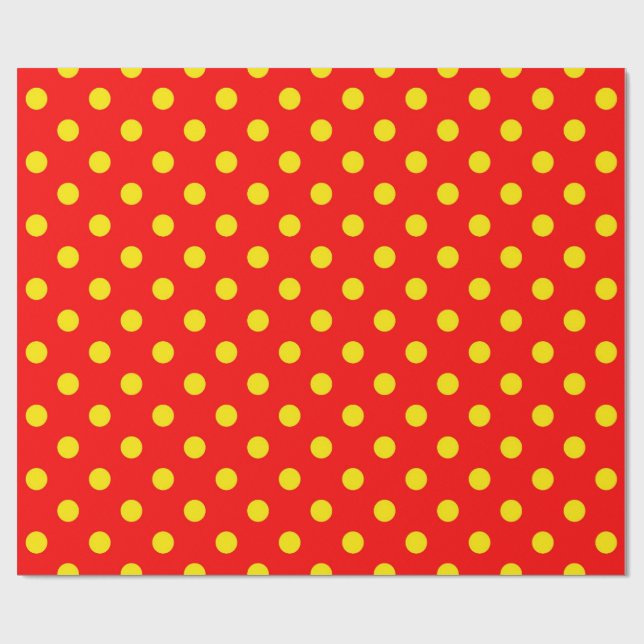Papel De Presente Fundo Vermelho Design de Bolinhas Amarelas (Aberto)