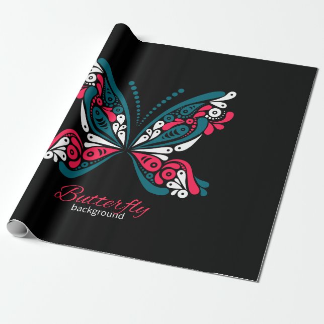 Papel De Presente Fundo vetorial com linda borboleta. tatuagem. (Desenrolado)