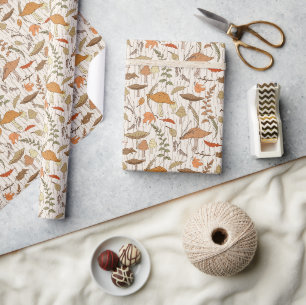 Papel De Presente Fungos e Folhas de outono - padrão perfeito.