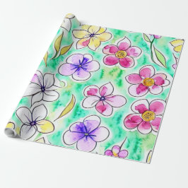 Papel De Presente Funky Boho Art Nouveau Floral Watercolor