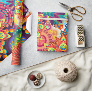 Papel De Presente Funky Retro Pattern Abstrato Bohemian