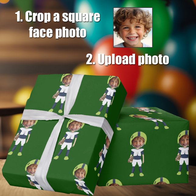 Papel De Presente Funny Add Kids Face Photo Football Player Green (Criador carregado)