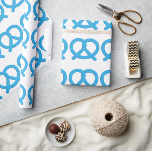 Papel De Presente Funny Blue Pretzel Padrão Alemão Oktoberfest