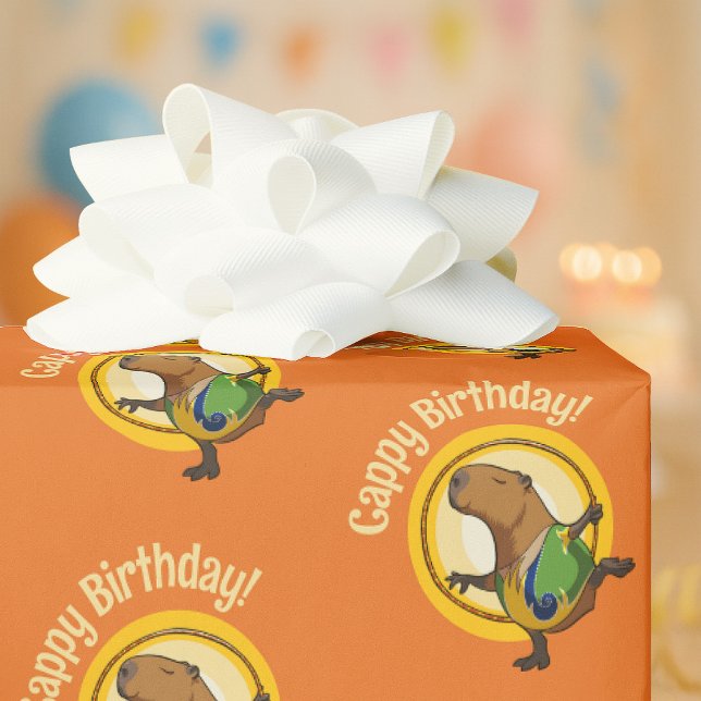 Papel De Presente Funny Capybara Cappy Birthday! Cute Sunny Cartoon (Criador carregado)