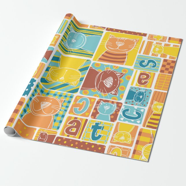 Papel De Presente Funny cat fabric patchwork wallpaper,abstract seam (Desenrolado)