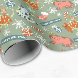 Papel De Presente Funny Cute Christmas Cats Happy Holiday 