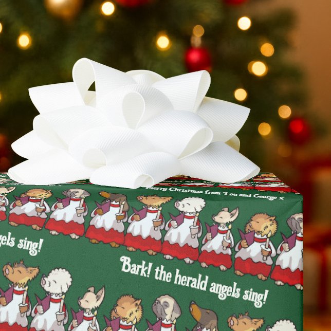 Papel De Presente Funny Dog Carol Singers Add Your Message Cartoon (Criador carregado)