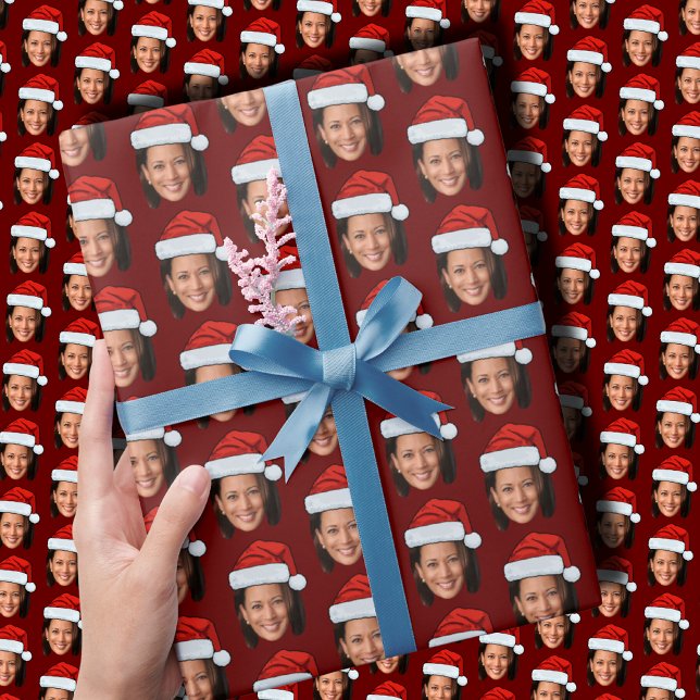 Papel De Presente Funny Kamala Harris Face Papai Noel Natal (Criador carregado)