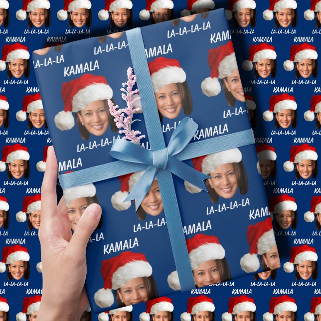 Papel De Presente Funny Kamala Harris Santa Hat Feliz Natal (Criador carregado)