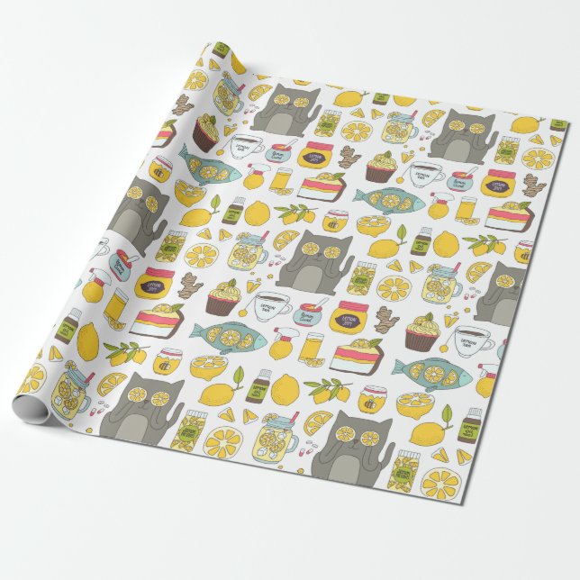 Papel De Presente Funny Lemon Pattern (Desenrolado)