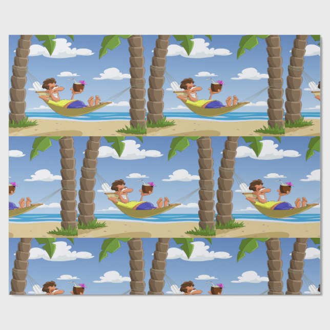 Papel De Presente Funny Man Relaxing in Beach Hammock (Aberto)