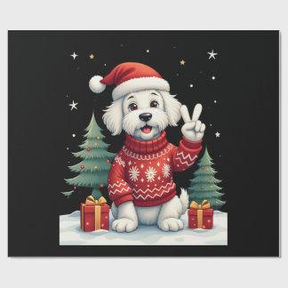 Papel De Presente Funny Peace Hand Maltese Christmas Lights Womens M