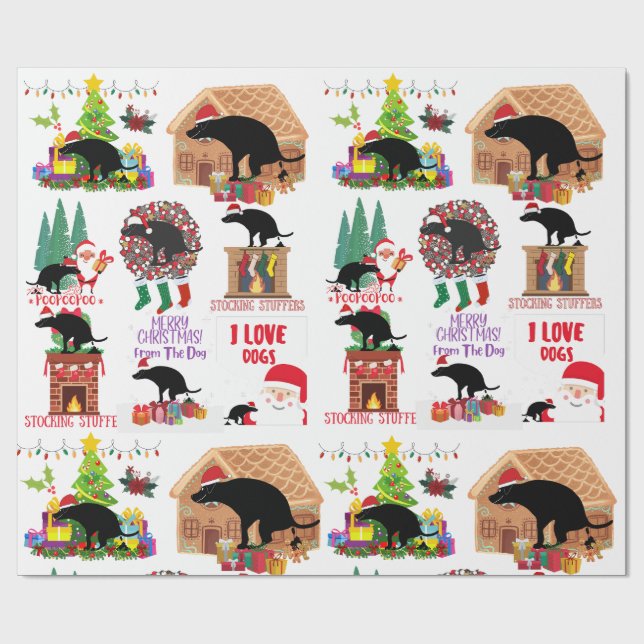 Papel De Presente Funny Pooping Christmas Dog Santa & Holiday Humor (Aberto)