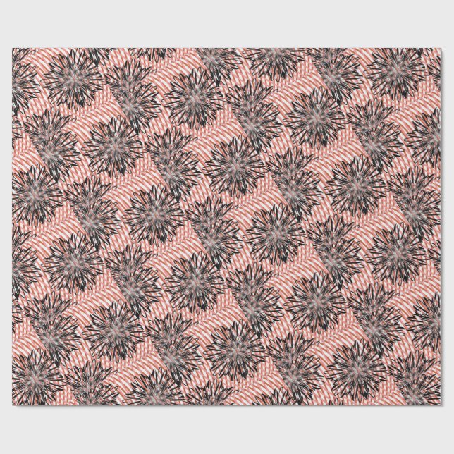 Papel De Presente Fusão Bold Bloom – Florais Pretos Abstratos em Ond (Aberto)