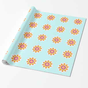 Papel De Presente Fusão de Flor_Geométrico_Poppy Fuchsia Sunburst
