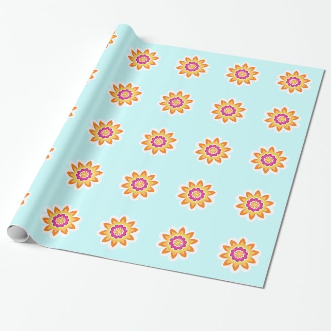 Papel De Presente Fusão de Flor_Geométrico_Poppy Fuchsia Sunburst (Desenrolado)