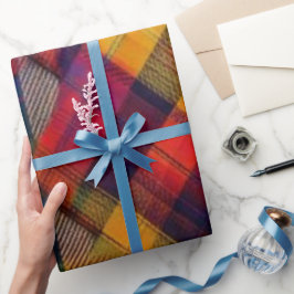 Papel De Presente Fusão Vibrante: Moderno Padrão Colorido de Tartan