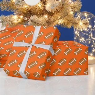 Papel De Presente Futebóis Americanos em Laranja