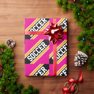 Papel De Presente Futebol Esportivo Esportivo Rosa Vibrante Preto Li