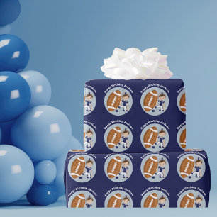 Papel De Presente Futebol Personalizado Menino Azul Feliz Aniversár
