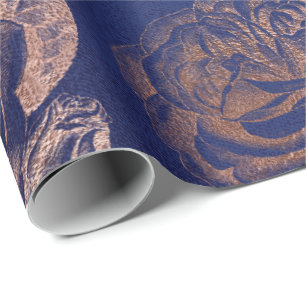 Papel De Presente Fuzileiro naval azul floral metálico Dourado do
