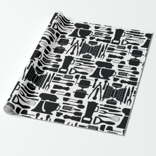 Papel De Presente Gadgets e Utensílios de Cozinhar Preto e Branco