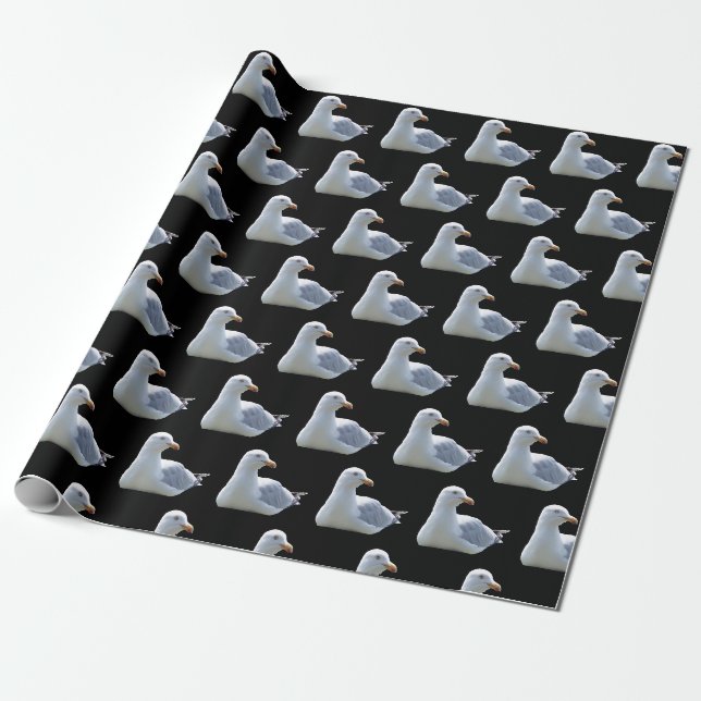Papel De Presente Gaivota Deitada Elegante Preto Costeiro (Desenrolado)