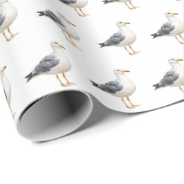 Papel De Presente Gaivota Pássaro Praia Oceano Costa Aquarela