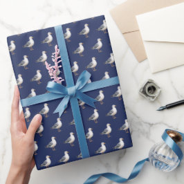 Papel De Presente Gaivota Pássaro Praia Oceano Costa Azul Aquarela