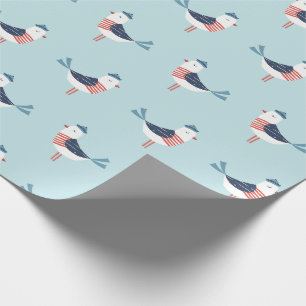 Papel De Presente Gaivotas de Marinheiro Cortado em azul-claro