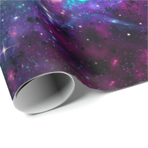Papel De Presente Galáxia Espacial Roxa Espaço Cósmico Azul-Piscina 
