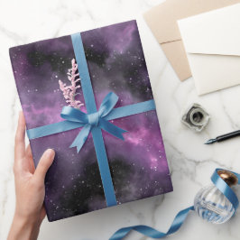 Papel De Presente Galáxia Nebulosa Roxa Espaço Preto Padrão Abstrato